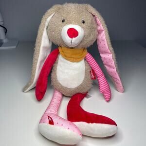 Sigikid Patchwork Sweety Bunny Plush 16” Brown Red Pink Stuffed Animal Rabbit